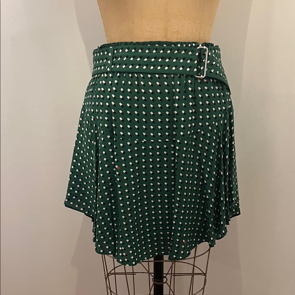 ALC Green Women's High Low Belted Short Skirt Pill Print M